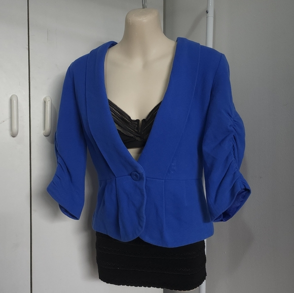 Aus S Zara Blue Cropped Blazer Peplum Jacket - Picture 16 of 16